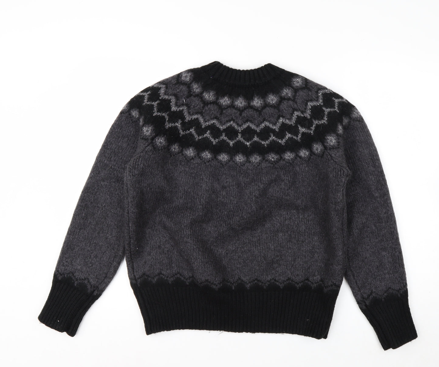 Joules Women Grey Fair Isle Crew Neck Chunky Knit Jumper Size 14