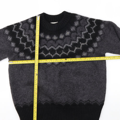 Joules Women Grey Fair Isle Crew Neck Chunky Knit Jumper Size 14