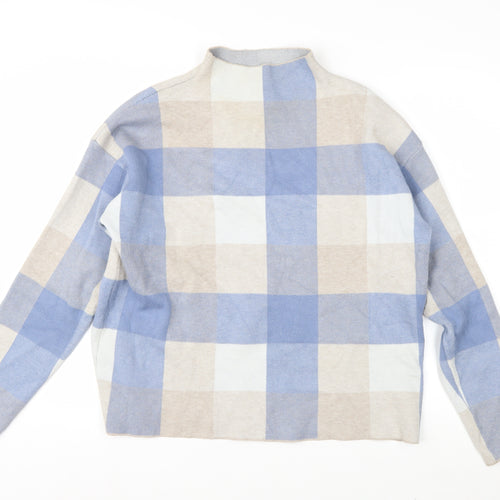 Tahari Women Blue Check Mock Neck Long Sleeve Pullover Jumper Size L