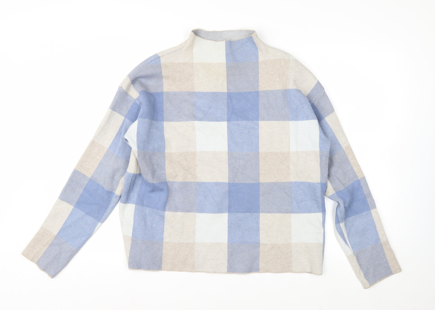 Tahari Women Blue Check Mock Neck Long Sleeve Pullover Jumper Size L
