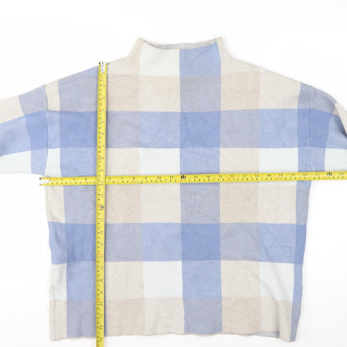 Tahari Women Blue Check Mock Neck Long Sleeve Pullover Jumper Size L