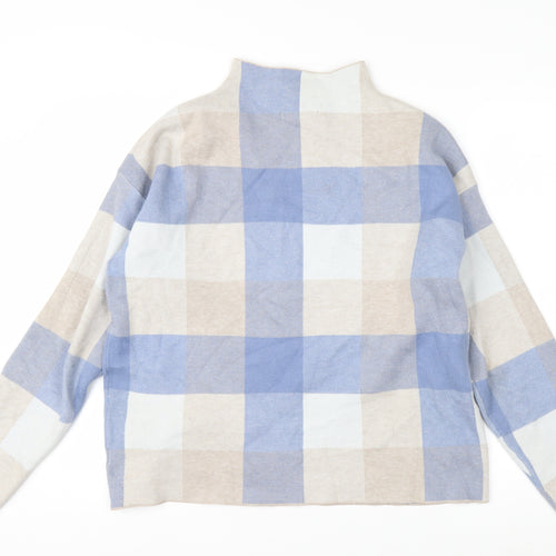 Tahari Women Blue Check Mock Neck Long Sleeve Pullover Jumper Size L