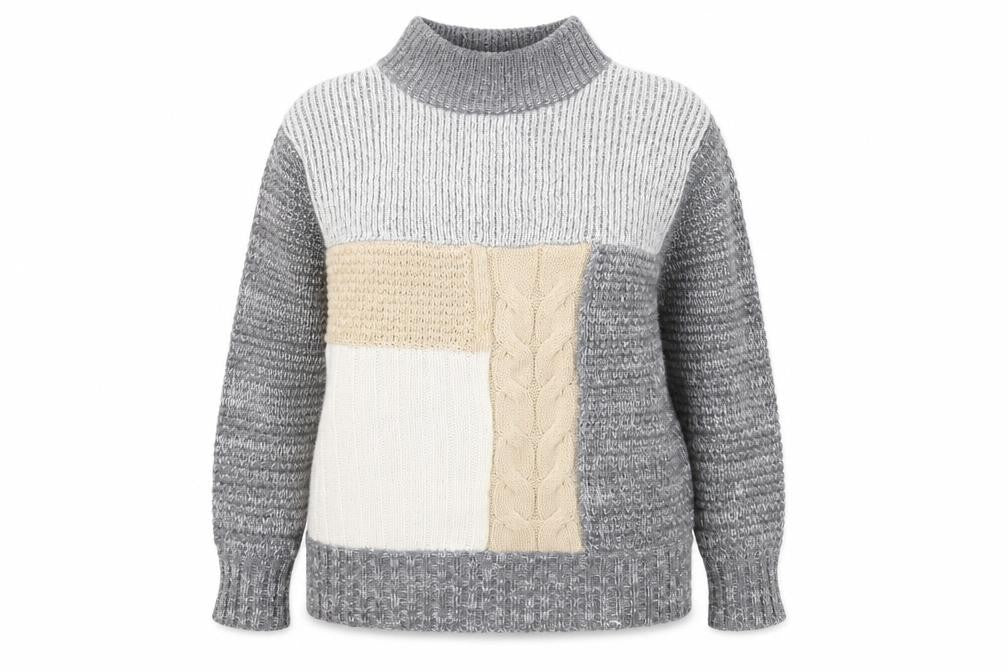 Front view of Cotton Traders Women's Grey Roll Neck Chunky Knit Jumper, size 18