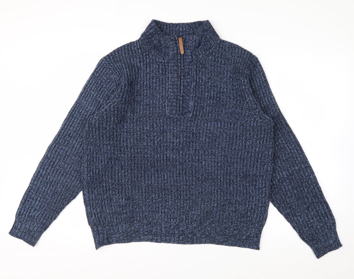 Mountain Warehouse Men’s Blue Half Zip Chunky Knit Jumper L