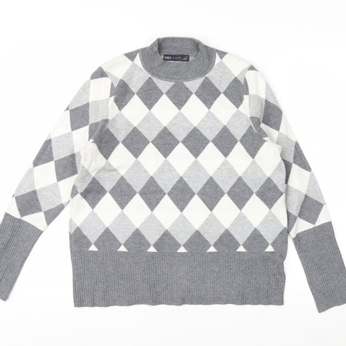 Marks and Spencer Women’s Grey Argyle Crew Neck Jumper Size 16