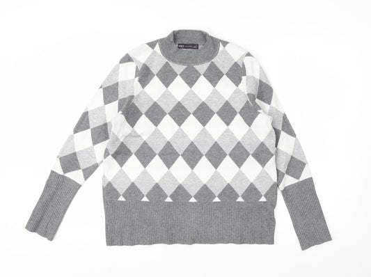 Marks and Spencer Women’s Grey Argyle Crew Neck Jumper Size 16