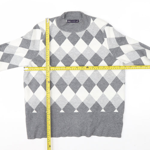 Marks and Spencer Women’s Grey Argyle Crew Neck Jumper Size 16