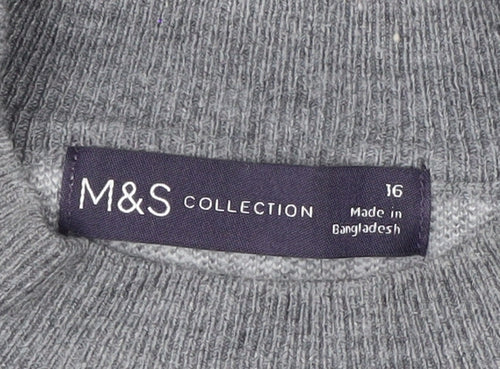 Marks and Spencer Women’s Grey Argyle Crew Neck Jumper Size 16
