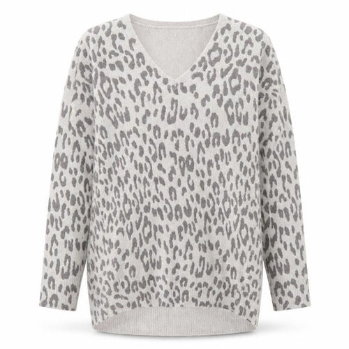 Oasis Women's Grey Animal Print V-Neck Knit Jumper Size S