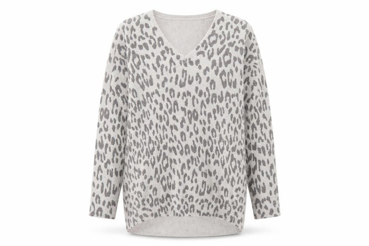 Oasis Women's Grey Animal Print V-Neck Knit Jumper Size S