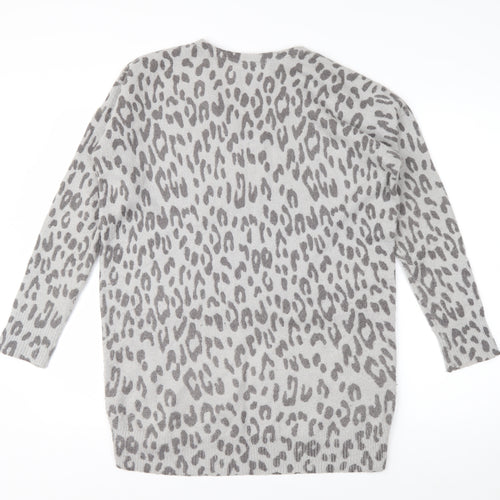Oasis Women's Grey Animal Print V-Neck Knit Jumper Size S