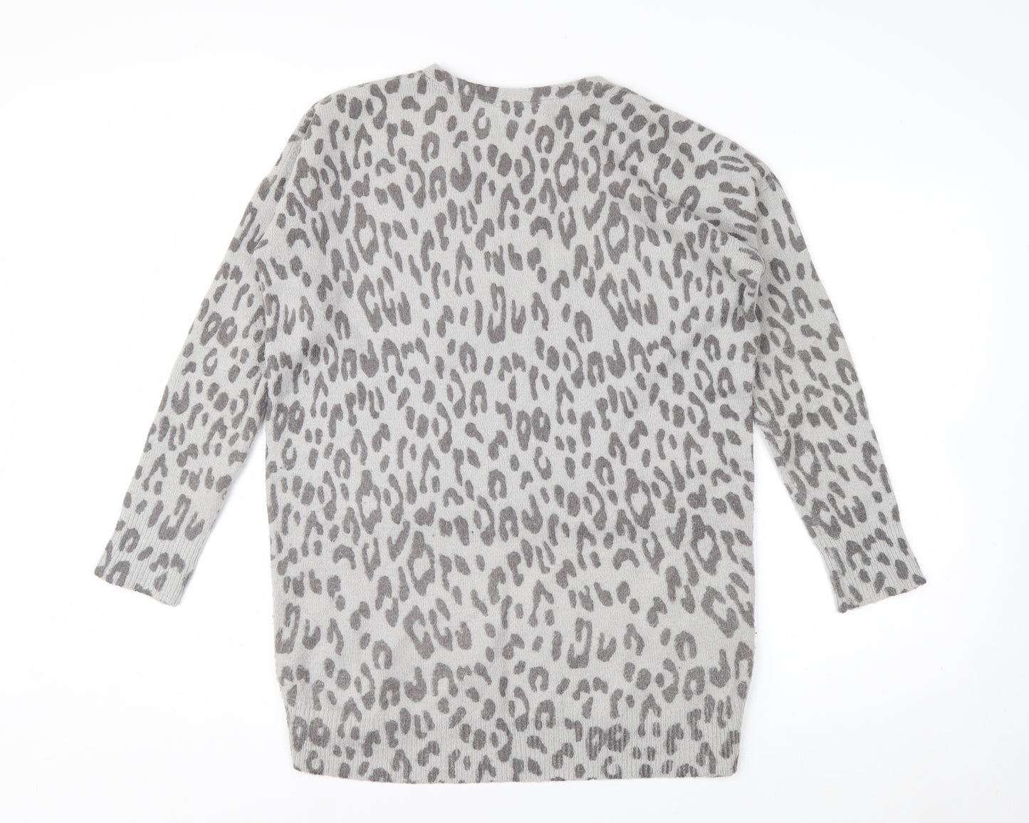 Oasis Women's Grey Animal Print V-Neck Knit Jumper Size S