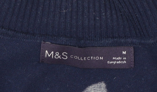 Marks and Spencer Women's Blue Heart V-Neck Cotton Jumper M