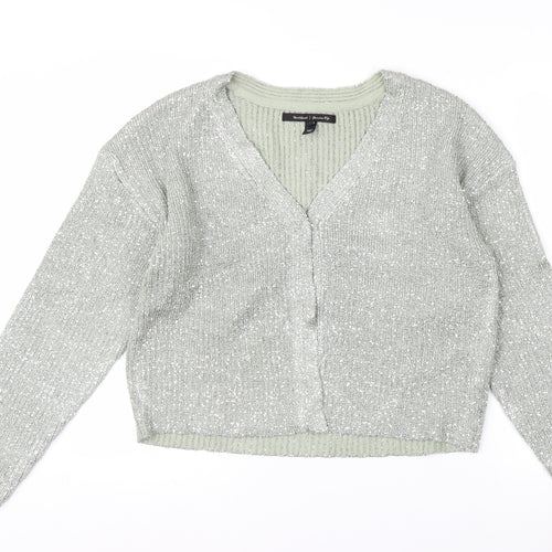 River Island Womens Silver L Cardigan Sequin Knit Long Sleeve
