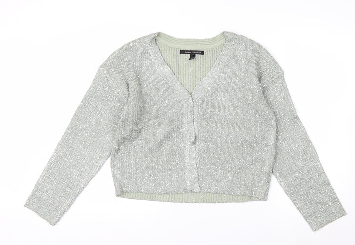 River Island Womens Silver L Cardigan Sequin Knit Long Sleeve