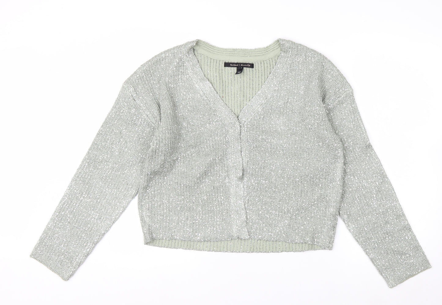 River Island Womens Silver L Cardigan Sequin Knit Long Sleeve