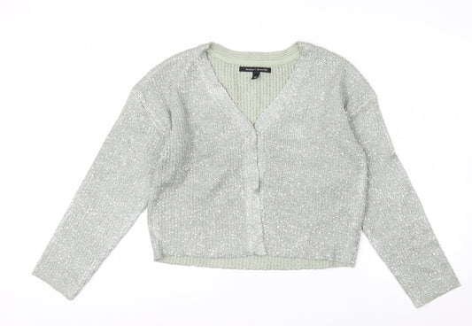 River Island Womens Silver L Cardigan Sequin Knit Long Sleeve