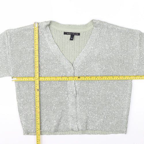 River Island Womens Silver L Cardigan Sequin Knit Long Sleeve