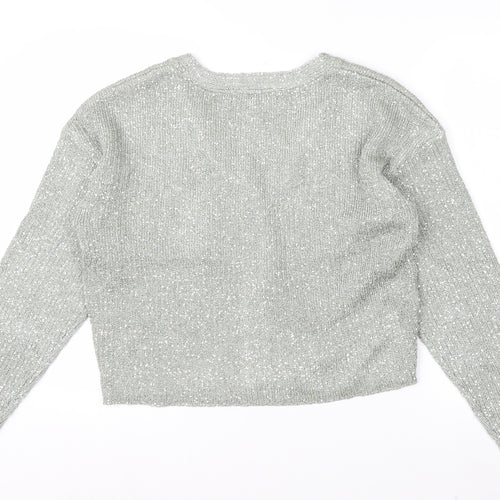 River Island Womens Silver L Cardigan Sequin Knit Long Sleeve
