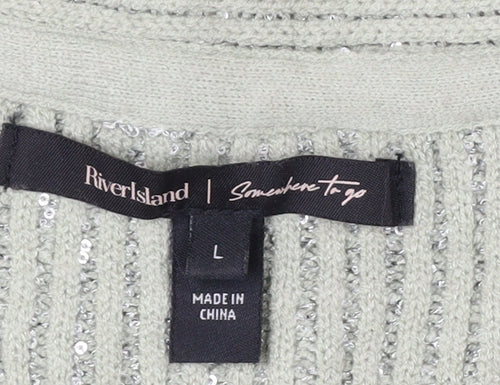 River Island Womens Silver L Cardigan Sequin Knit Long Sleeve