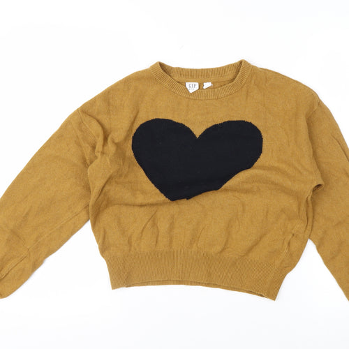 GAP Kids Brown Heart Knit Crew Neck Jumper Teen Size 10