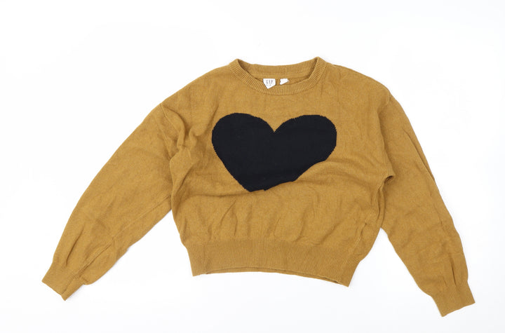 GAP Kids Brown Heart Knit Crew Neck Jumper Teen Size 10
