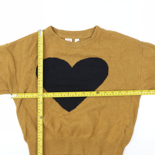 GAP Kids Brown Heart Knit Crew Neck Jumper Teen Size 10