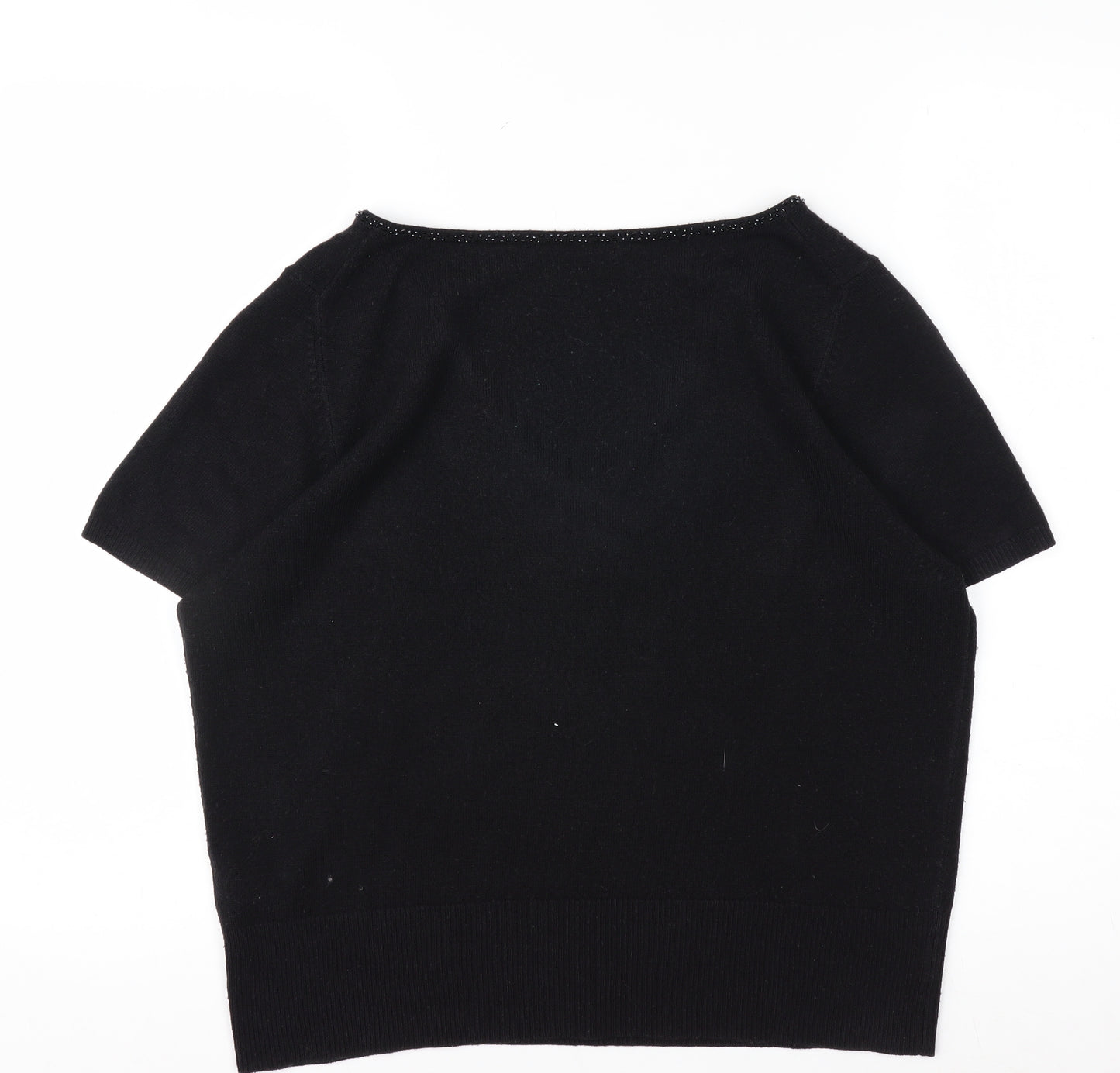 Marks and Spencer Women's Black V-Neck Short Sleeve Acrylic Bow Jumper Size 18