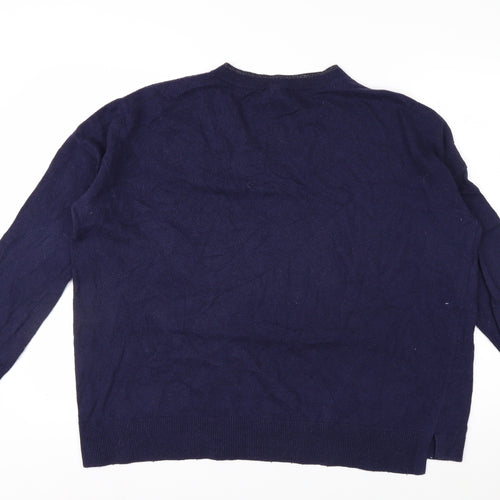 The White Company Women Navy Blue V-Neck Cotton Blend Jumper Size 16