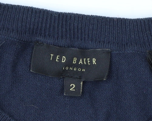 Ted Baker Women’s Blue Floral Crew Neck Long Sleeve Jersey Blouse Size 10