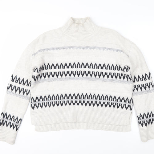 The White Company Womens Ivory Fair Isle Mock Neck Wool Blend Jumper XS
