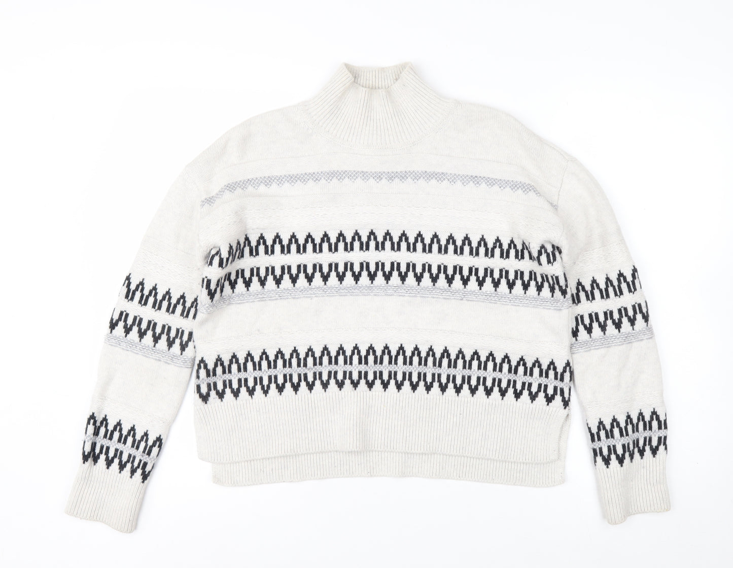 The White Company Womens Ivory Fair Isle Mock Neck Wool Blend Jumper XS