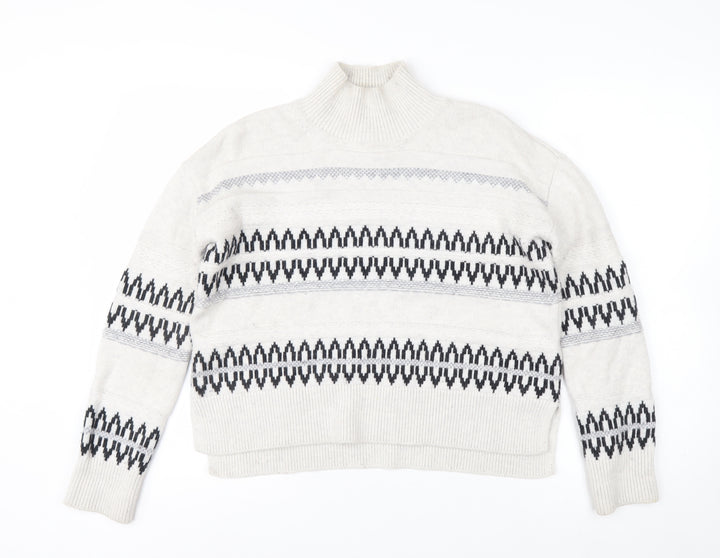 The White Company Womens Ivory Fair Isle Mock Neck Wool Blend Jumper XS