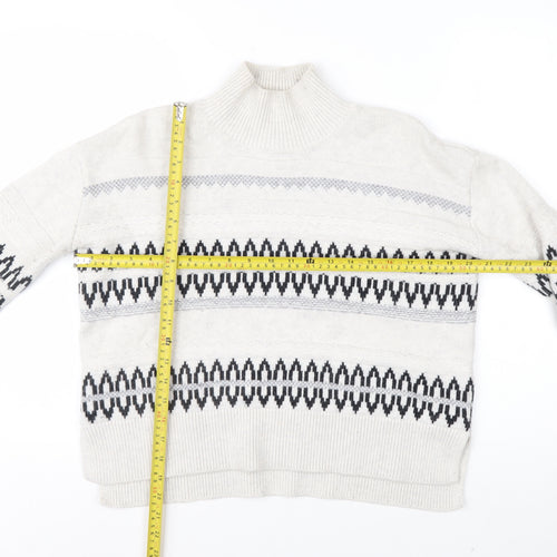 The White Company Womens Ivory Fair Isle Mock Neck Wool Blend Jumper XS