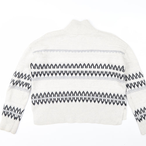 The White Company Womens Ivory Fair Isle Mock Neck Wool Blend Jumper XS