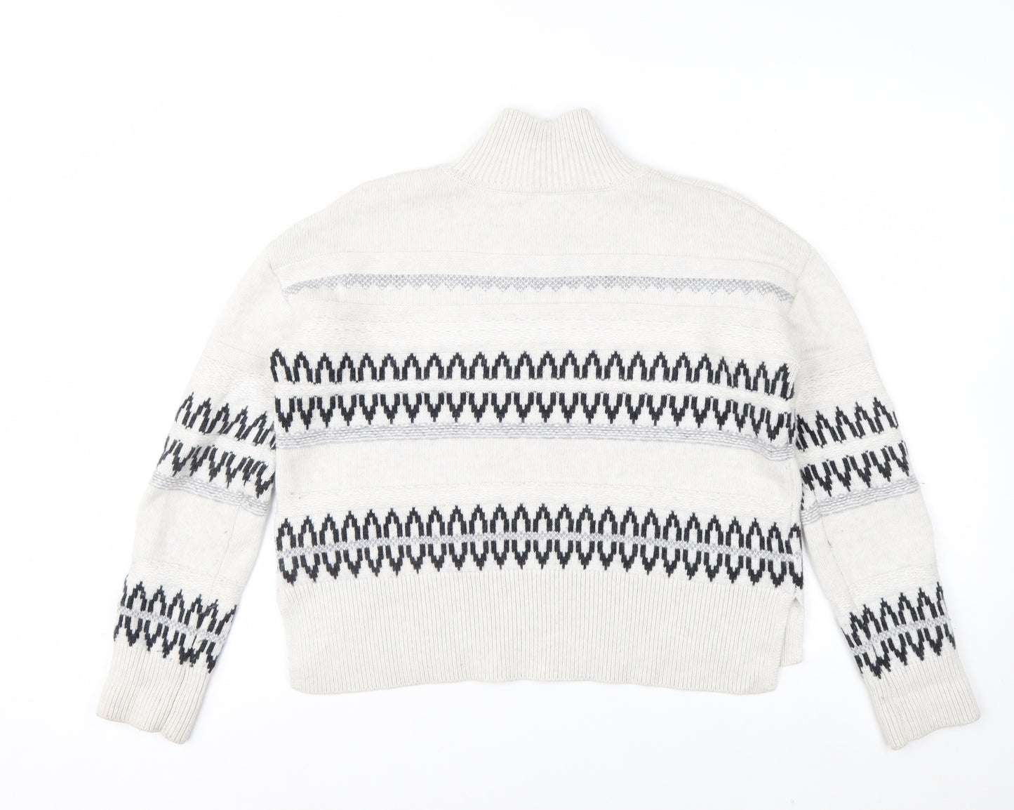 The White Company Womens Ivory Fair Isle Mock Neck Wool Blend Jumper XS