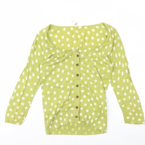 White Stuff Women’s Green Polka Dot Cotton Cardigan Size 8