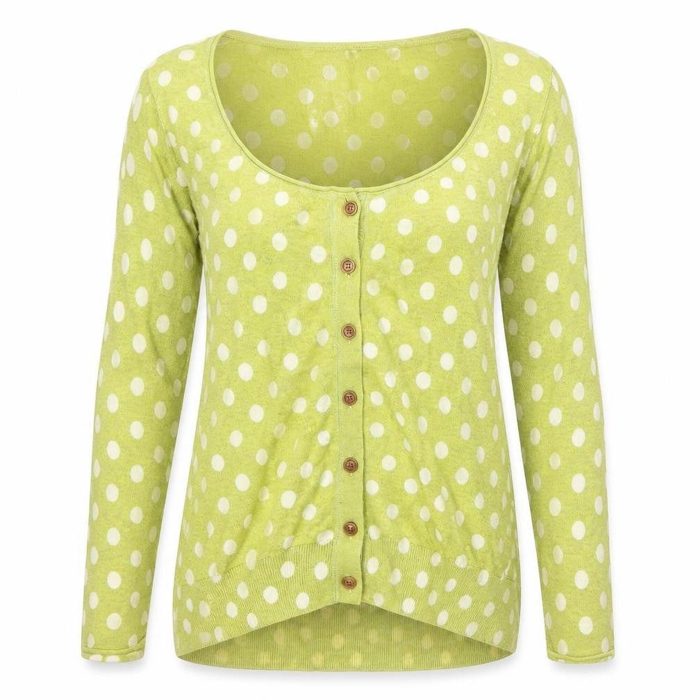 White Stuff Women’s Green Polka Dot Cotton Cardigan Size 8