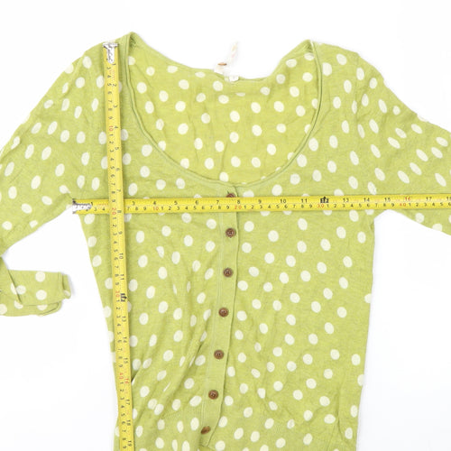 White Stuff Women’s Green Polka Dot Cotton Cardigan Size 8