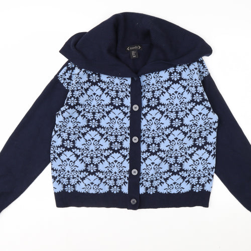 Nanette Lepore Women’s Blue Fair Isle Hooded Cardigan XL