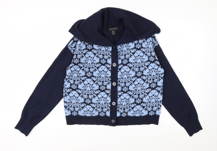 Nanette Lepore Women’s Blue Fair Isle Hooded Cardigan XL