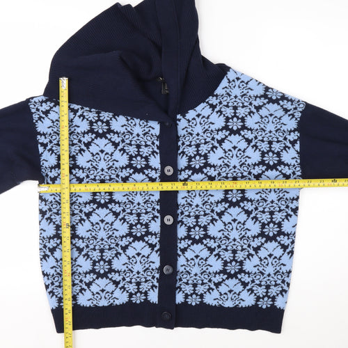 Nanette Lepore Women’s Blue Fair Isle Hooded Cardigan XL