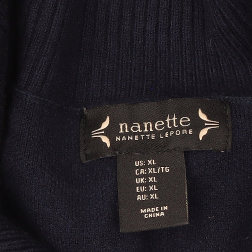 Nanette Lepore Women’s Blue Fair Isle Hooded Cardigan XL