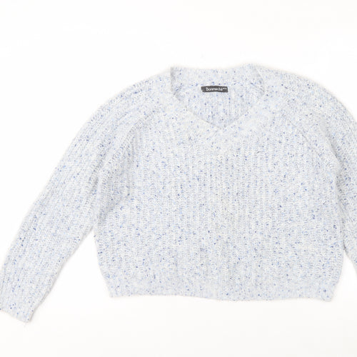 Bonmarché Women's Blue Chunky-Knit V-Neck Jumper Size 14/16