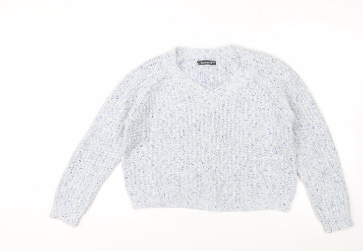 Bonmarché Women's Blue Chunky-Knit V-Neck Jumper Size 14/16