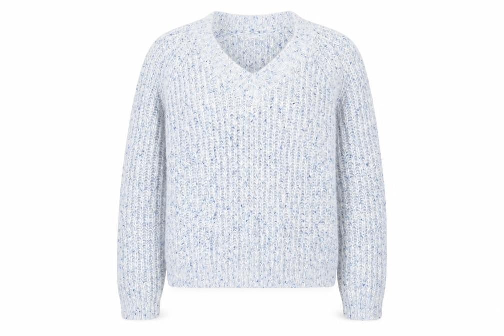Bonmarché Women's Blue Chunky-Knit V-Neck Jumper Size 14/16