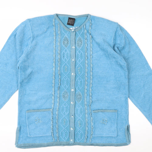 Avant Garde Women Blue M/L Cardigan Embroidered Knit Long Sleeve