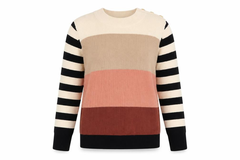 Front view of Next Women's Multicoloured Stripe Knit Crew Neck Jumper, size M