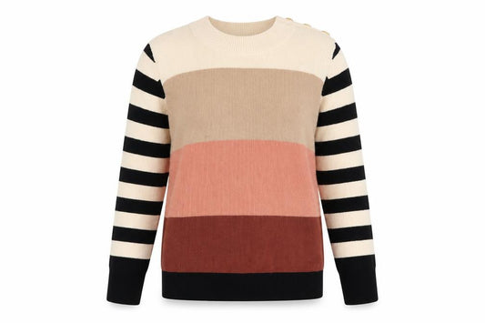 Front view of Next Women's Multicoloured Stripe Knit Crew Neck Jumper, size M