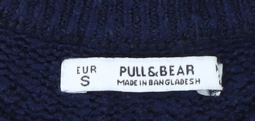 Pull & Bear Women's Blue Fair Isle Crew Neck Jumper Size 8